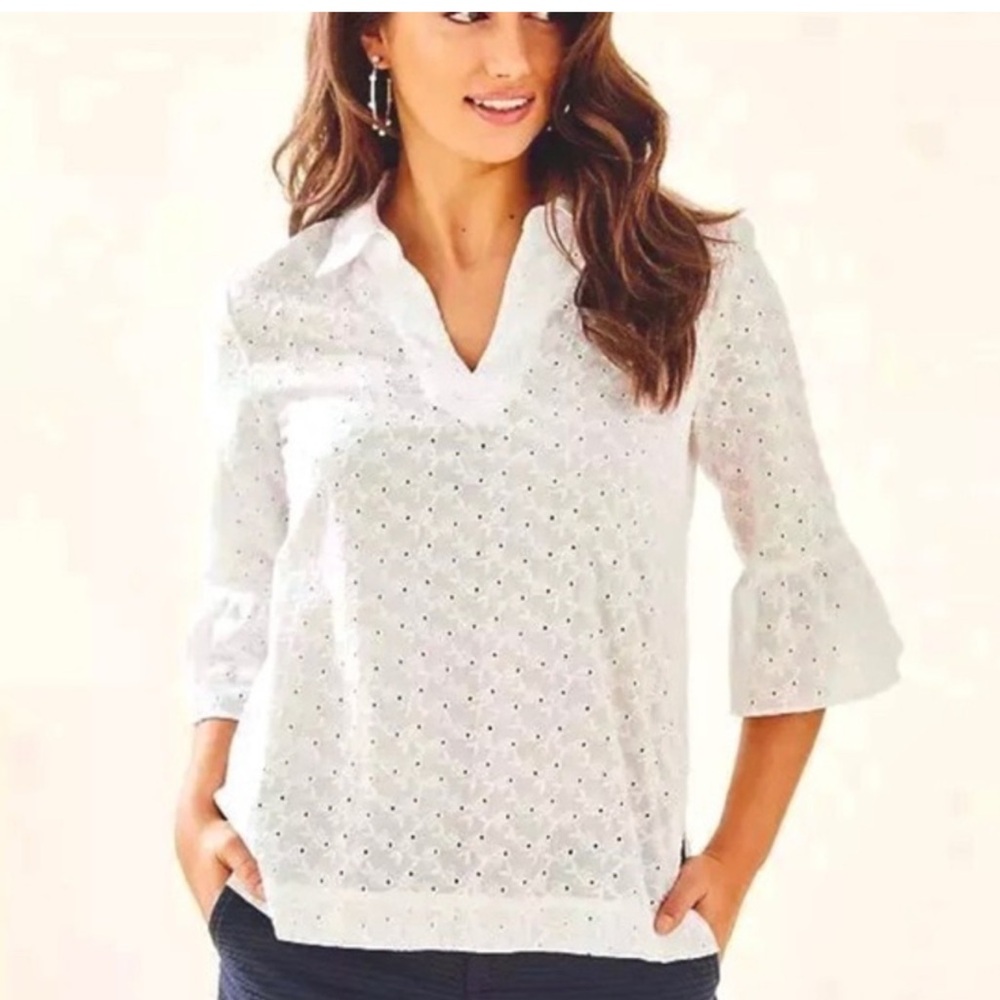 Lilly Pulitzer Embroidered Ginger Fishy Eyelet Top XL